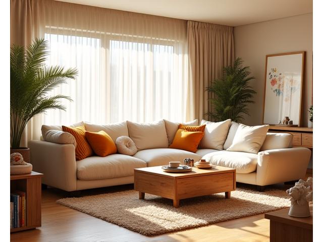 Spacious family living room with comfortable seating and natural light